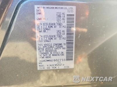 Zdjęcie 12 z 12 samochodu: 2016 NISSAN PATHFINDER S VIN:5N1AR2MM6GC602733 - miniatura