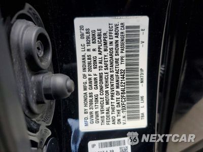 Zdjęcie 12 z 12 samochodu: 2020 HONDA CIVIC SPORT VIN:19XFC2F84LE214432 - miniatura