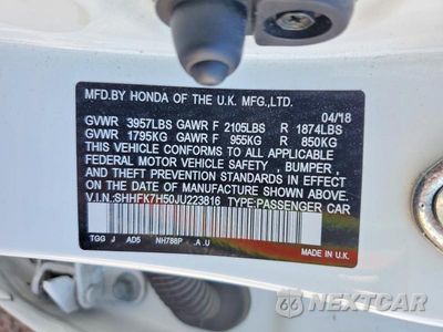 Zdjęcie 13 z 13 samochodu: 2018 HONDA CIVIC EX VIN:SHHFK7H50JU223816 - miniatura