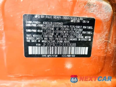 Zdjęcie 13 z 13 samochodu: 2014 SUBARU XV CROSSTREK 2.0 PREMIUM VIN:JF2GPACC2E8330688 - miniatura