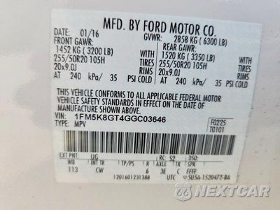 Zdjęcie 13 z 13 samochodu: 2016 FORD EXPLORER SPORT VIN:1FM5K8GT4GGC03646 - miniatura