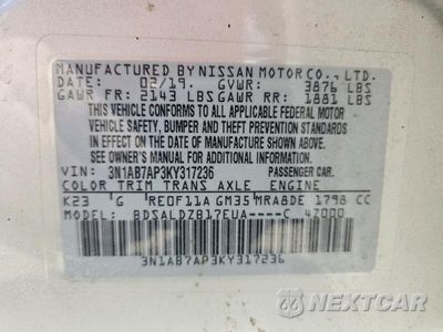 Zdjęcie 13 z 13 samochodu: 2019 NISSAN SENTRA SV VIN:3N1AB7AP3KY317236 - miniatura