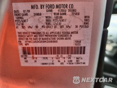 Zdjęcie 13 z 13 samochodu: 2009 FORD ESCAPE XLT VIN:1FMCU03GX9KD08560 - miniatura