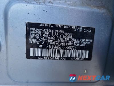 Zdjęcie 12 z 12 samochodu: 2014 SUBARU IMPREZA VIN:JF1GPAA61E8280223 - miniatura