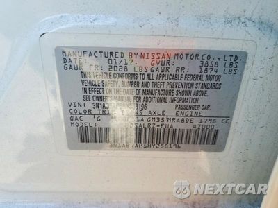 Zdjęcie 13 z 13 samochodu: 2017 NISSAN SENTRA SR VIN:3N1AB7AP5HY258196 - miniatura