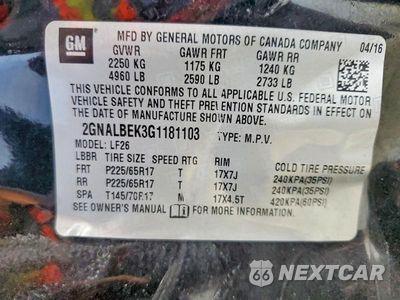 Zdjęcie 13 z 13 samochodu: 2016 CHEVROLET EQUINOX LS VIN:2GNALBEK3G1181103 - miniatura