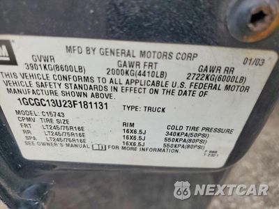 Zdjęcie 12 z 12 samochodu: 2003 CHEVROLET SILVERADO C1500 HEAVY DUTY VIN:1GCGC13U23F181131 - miniatura