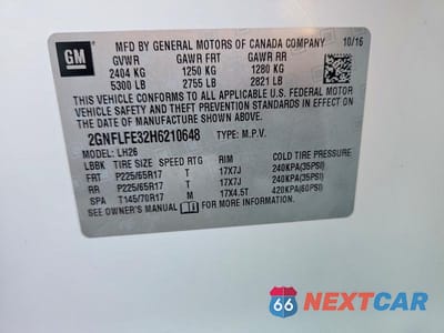 Zdjęcie 12 z 12 samochodu: 2017 CHEVROLET EQUINOX LT VIN:2GNFLFE32H6210648 - miniatura