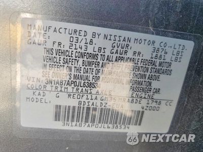 Zdjęcie 13 z 13 samochodu: 2018 NISSAN SENTRA SV VIN:3N1AB7AP0JL638534 - miniatura