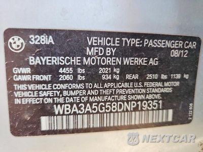 Zdjęcie 12 z 12 samochodu: 2013 BMW 328 I VIN:WBA3A5G58DNP19351 - miniatura