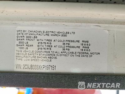 Zdjęcie 10 z 10 samochodu: 2020 CANADIAN ELECTRIC MINI TRUCK VIN:2C9JB333XKP197151 - miniatura
