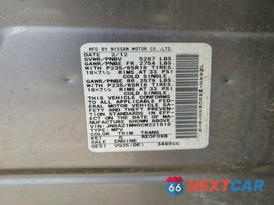 Zdjęcie 14 z 14 samochodu: 2012 NISSAN MURANO VIN:JN8AZ1MW8CW221818 - miniatura