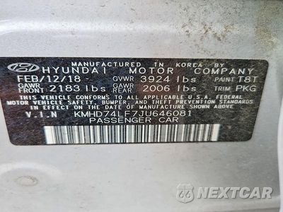 Zdjęcie 12 z 12 samochodu: 2018 HYUNDAI ELANTRA SE VIN:KMHD74LF7JU646081 - miniatura