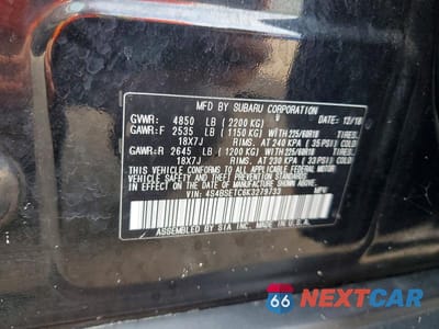 Zdjęcie 13 z 13 samochodu: 2019 SUBARU OUTBACK TOURING VIN:4S4BSETC6K3279733 - miniatura