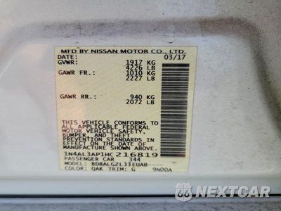 Zdjęcie 12 z 12 samochodu: 2017 NISSAN ALTIMA 2.5 S VIN:1N4AL3AP1HC216819 - miniatura