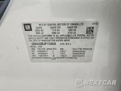Zdjęcie 12 z 12 samochodu: 2015 CHEVROLET EQUINOX LT VIN:2GNALCEK4F1123845 - miniatura