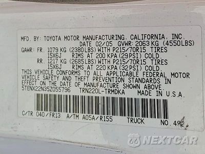 Zdjęcie 12 z 12 samochodu: 2005 TOYOTA TACOMA BASE VIN:5TENX22N35Z055796 - miniatura