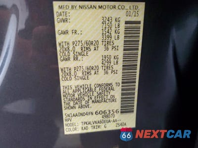 Zdjęcie 13 z 13 samochodu: 2015 NISSAN ARMADA SL VIN:5N1AA0ND4FN606356 - miniatura