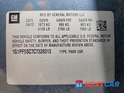 Zdjęcie 12 z 12 samochodu: 2012 CHEVROLET CRUZE LT VIN:1G1PF5SC7C7328313 - miniatura