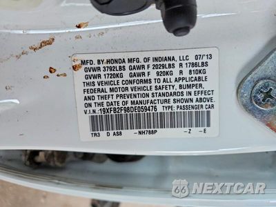 Zdjęcie 12 z 12 samochodu: 2013 HONDA CIVIC EXL VIN:19XFB2F98DE059476 - miniatura