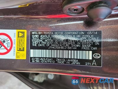 Zdjęcie 12 z 12 samochodu: 2014 LEXUS CT 200 VIN:JTHKD5BH8E2188144 - miniatura