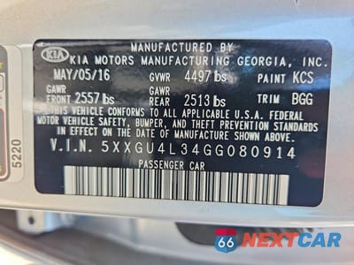 Zdjęcie 12 z 12 samochodu: 2016 KIA OPTIMA EX VIN:5XXGU4L34GG080914 - miniatura