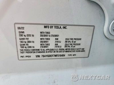 Zdjęcie 12 z 12 samochodu: 2022 TESLA MODEL Y VIN:7SAYGDEF7NF516404 - miniatura