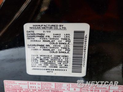 Zdjęcie 14 z 14 samochodu: 2003 INFINITI FX45 BASE VIN:JNRBS08W63X400331 - miniatura