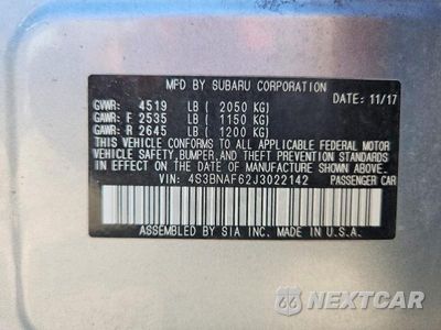 Zdjęcie 12 z 12 samochodu: 2018 SUBARU LEGACY 2.5I PREMIUM VIN:4S3BNAF62J3022142 - miniatura