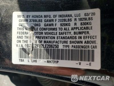 Zdjęcie 12 z 12 samochodu: 2020 HONDA CIVIC SPORT VIN:19XFC2F82LE206250 - miniatura