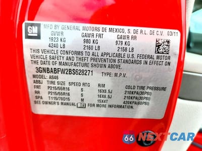 Zdjęcie 12 z 12 samochodu: 2011 CHEVROLET HHR LT VIN:3GNBABFW2BS628271 - miniatura