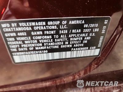 Zdjęcie 12 z 12 samochodu: 2014 VOLKSWAGEN PASSAT SE VIN:1VWBN7A37EC015190 - miniatura