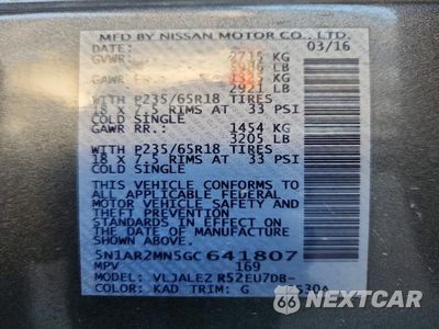 Zdjęcie 13 z 13 samochodu: 2016 NISSAN PATHFINDER SV VIN:5N1AR2MN5GC641807 - miniatura