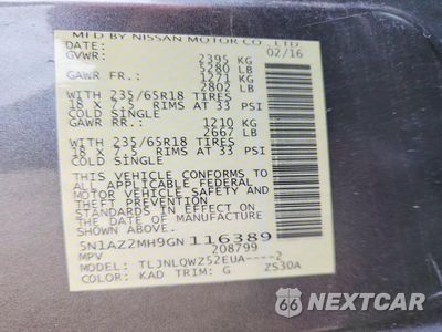 Zdjęcie 14 z 14 samochodu: 2016 NISSAN MURANO SV VIN:5N1AZ2MH9GN116389 - miniatura