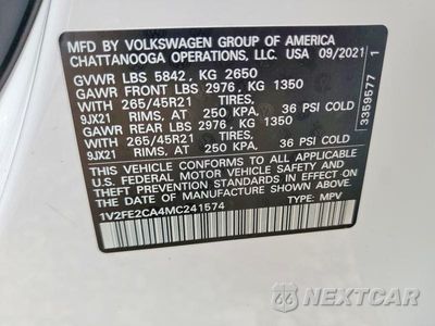 Zdjęcie 13 z 13 samochodu: 2021 VOLKSWAGEN ATLAS CROSS SPORT SEL PREMIUM R-LINE VIN:1V2FE2CA4MC241574 - miniatura