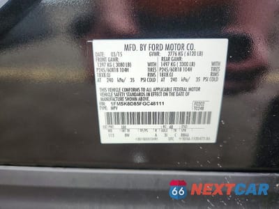 Zdjęcie 14 z 14 samochodu: 2015 FORD EXPLORER XLT VIN:1FM5K8D85FGC48111 - miniatura