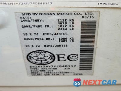 Zdjęcie 14 z 14 samochodu: 2015 NISSAN ROGUE S VIN:5N1AT2MV7FC848117 - miniatura