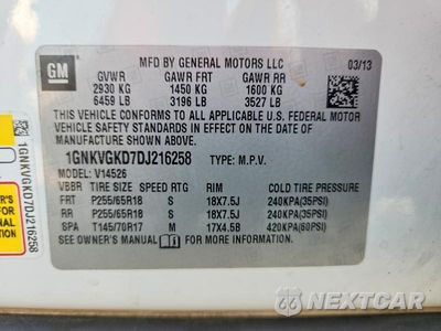 Zdjęcie 13 z 13 samochodu: 2013 CHEVROLET TRAVERSE LT VIN:1GNKVGKD7DJ216258 - miniatura