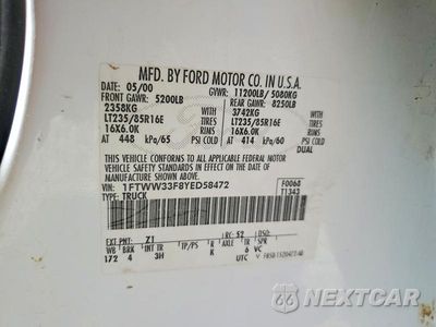 Zdjęcie 12 z 12 samochodu: 2000 FORD F350 SUPER DUTY VIN:1FTWW33F8YED58472 - miniatura
