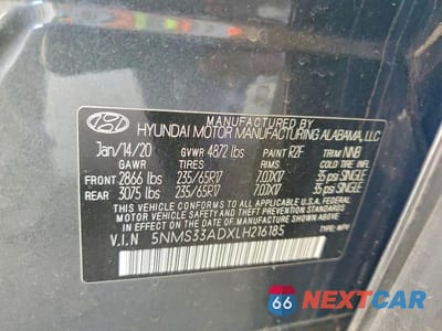 Zdjęcie 12 z 12 samochodu: 2020 HYUNDAI SANTA FE SEL VIN:5NMS33ADXLH216185 - miniatura