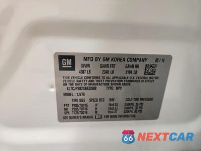 Zdjęcie 12 z 12 samochodu: 2016 CHEVROLET TRAX 1LT VIN:KL7CJPSB2GB632608 - miniatura