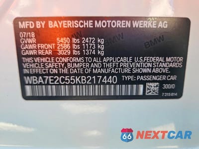 Zdjęcie 12 z 12 samochodu: 2019 BMW 740 I VIN:WBA7E2C55KB217440 - miniatura