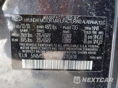 Zdjęcie 12 z 12 samochodu: 2020 HYUNDAI SANTA FE SEL VIN:5NMS3CAD8LH230618 - miniatura