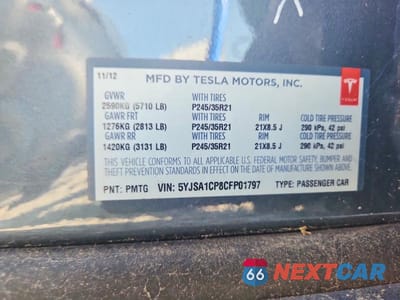 Zdjęcie 13 z 13 samochodu: 2012 TESLA MODEL S VIN:5YJSA1CP8CFP01797 - miniatura