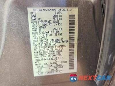 Zdjęcie 14 z 14 samochodu: 2005 NISSAN XTERRA S VIN:5N1AN08W35C618235 - miniatura