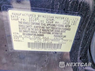 Zdjęcie 12 z 12 samochodu: 2011 NISSAN SENTRA 2.0 VIN:3N1AB6AP3BL660605 - miniatura