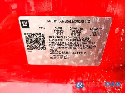 Zdjęcie 12 z 12 samochodu: 2020 CHEVROLET SONIC LT VIN:1G1JD5SB2L4111112 - miniatura
