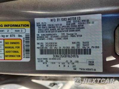 Zdjęcie 13 z 13 samochodu: 2015 LINCOLN MKZ VIN:3LN6L2GK8FR624976 - miniatura