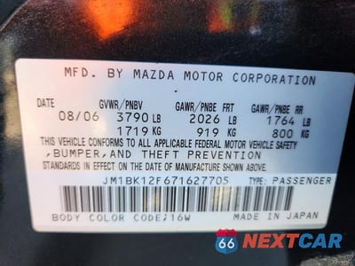Zdjęcie 12 z 12 samochodu: 2007 MAZDA 3 I VIN:JM1BK12F671627705 - miniatura
