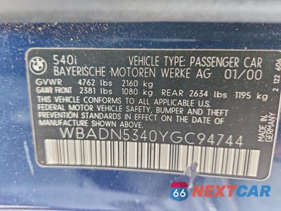 Zdjęcie 12 z 12 samochodu: 2000 BMW 540 I VIN:WBADN5340YGC94744 - miniatura